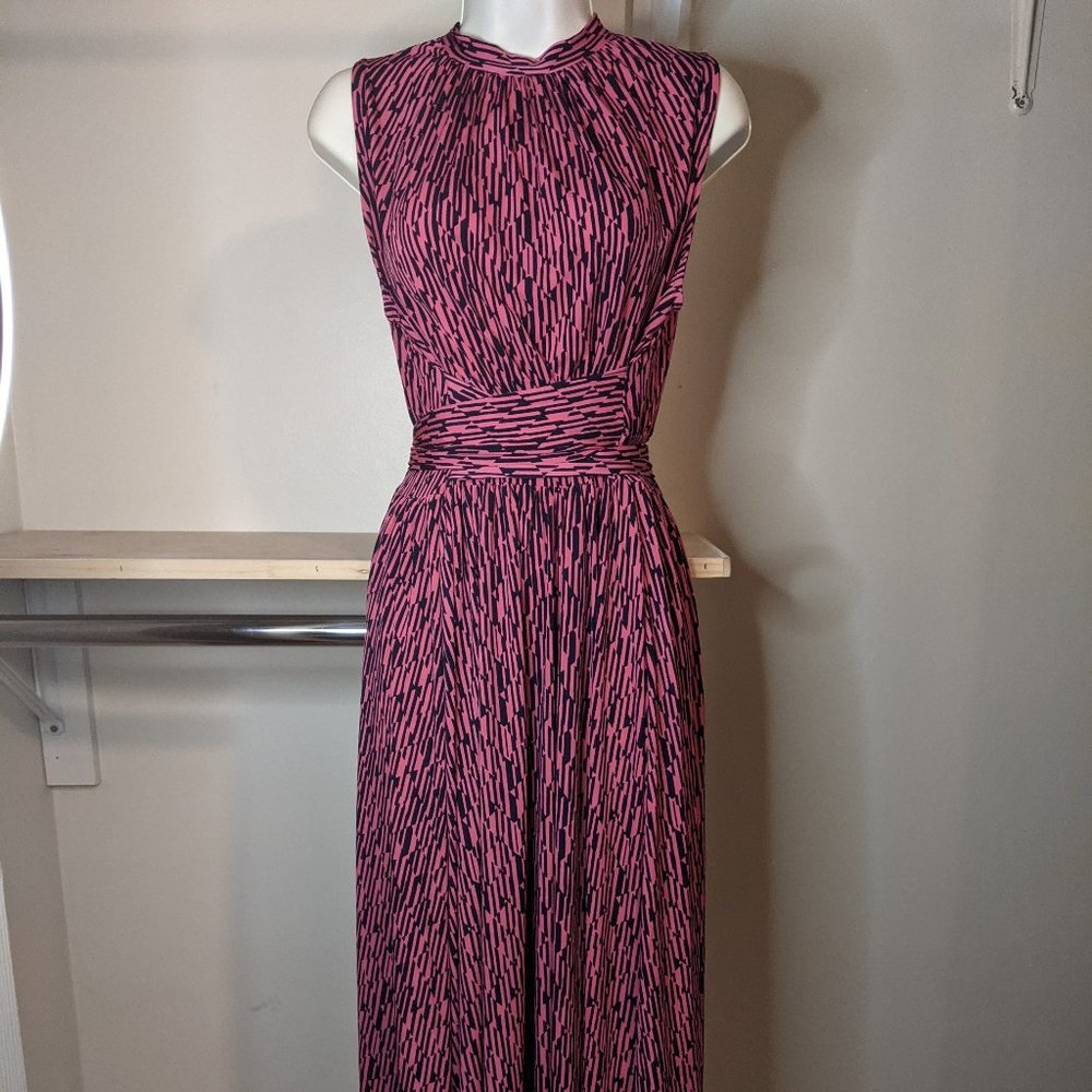 Leota Hot Pink & Navy Abstract Print Halter Long Dress
